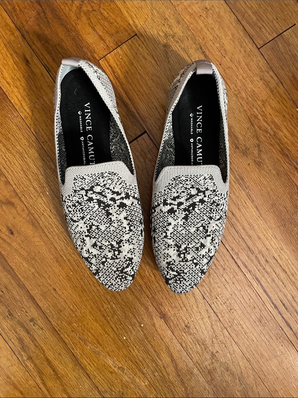 Vince Camuto Black & White Patterned Knit Loafers